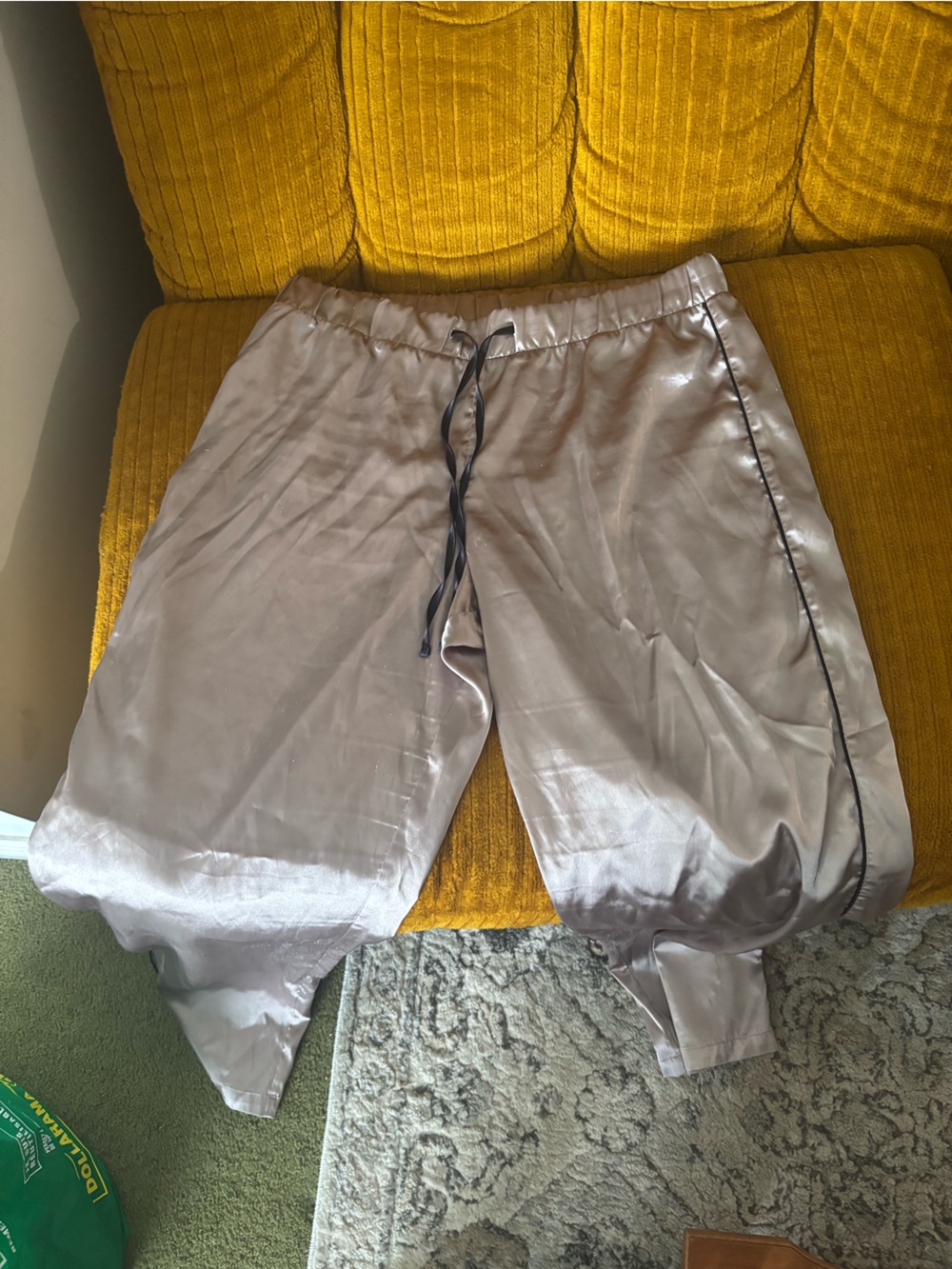 La SENZA Beige Satin Pajama Bottoms with Hot Pink Tag